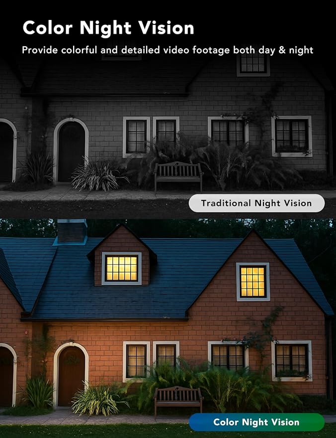2K Security Camera, Outdoor/Indoor for Home, Pet, Baby, Nanny, IP65 Wterproof Color Night Vision, White Light & Siren, Recording, Motion Detection, Compatible with Alexa,White-2P