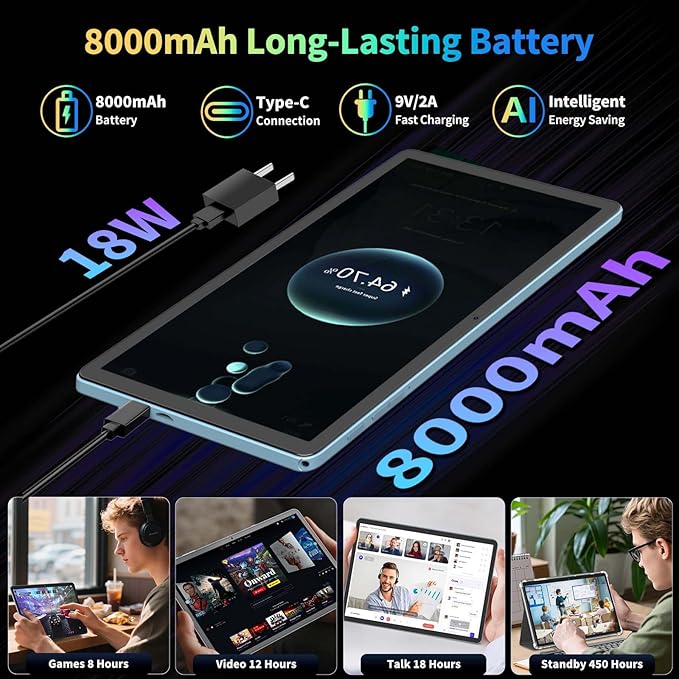 2025 11 inch Tablet, Android 15 Tablets with Keyboard, 24GB+256GB+2TB Expand, Octa-Core, 8000mAh, Tablet PC with 5G/2.4G WiFi, BT5.0, GMS, GPS, 2 in 1 Tablets with Case, Mouse, Stylus(Silver Case)