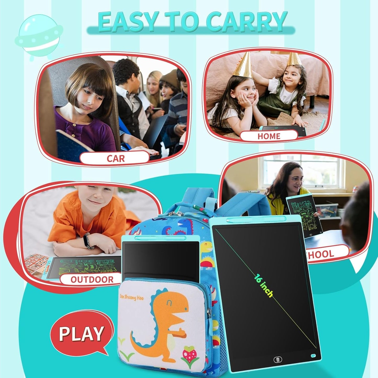 LCD Writing Board 16 Inches, Colourful Electronic Tablet, Portable Erasable Drawing Board, Graphic Tablet for Children's Games 3 4 5 6 7 Year Old Kid Boys Girls (Blue)
