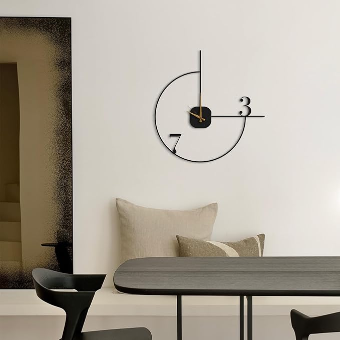 Minimalist Large Wall Clock 28-Inch – Black Metal, Silent Non-Ticking Quartz, Sleek Contemporary Design for Living Room, Dining Room, Office