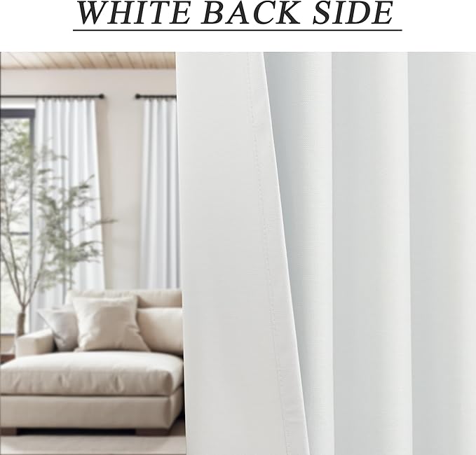 White Blackout Kitchen Curtains 45 Inch Length for Small Window Bedroom Cute Cottage Short Flax Linen Curtain 2 Panel Sets Heat Blocking Insulated Thermal Cafe Drapes Rod Pocket Back Tab 52 x 45 Long