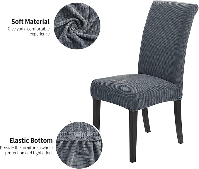Joccun Chair Covers for Dining Room Set of 4, Dining Chair Slipcovers Stretch Dining Room Chair Covers Seat Protector,Washable Parsons Chair Cover for Home,Hotel,Banquet(Gray,4 Pack)