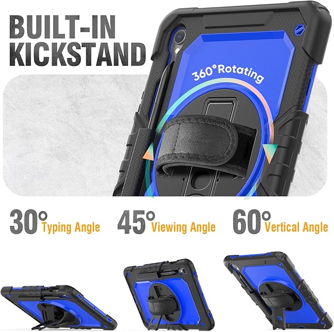 HXCASEAC Case for Samsung Galaxy Tab S7 FE 5G 12.4 inch, Protective with Screen Protector/Hand Strap/S Pen Holder, Heavy Duty Design for Samsung Galaxy S7 FE Tablet Case - Blue