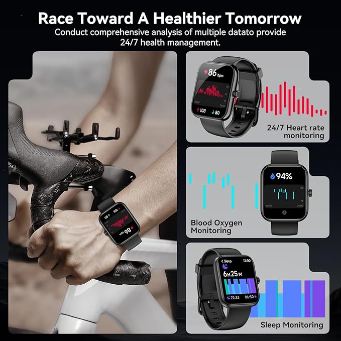 Smart Watch with Alexa Built-in, 1.83" HD Touchscreen Fitness Tracker, Bluetooth Notifications/Calls, IP68 Waterproof, 120+ Sport Modes, 24/7 Heart Rate & Sleep Monitor for iPhone Android iOS (Black)