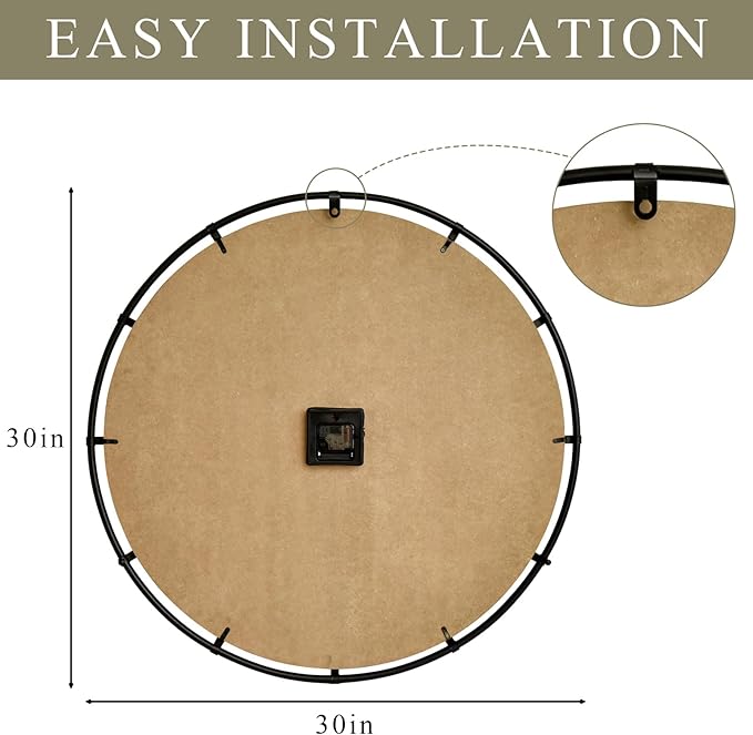30 Inch Large Wooden Wall Clock – Extra Large FarmhouseWall Clock with 3D Roman Numerals & Herringbone Splicing, Brown Modern Wood Wall Clock for Living Room