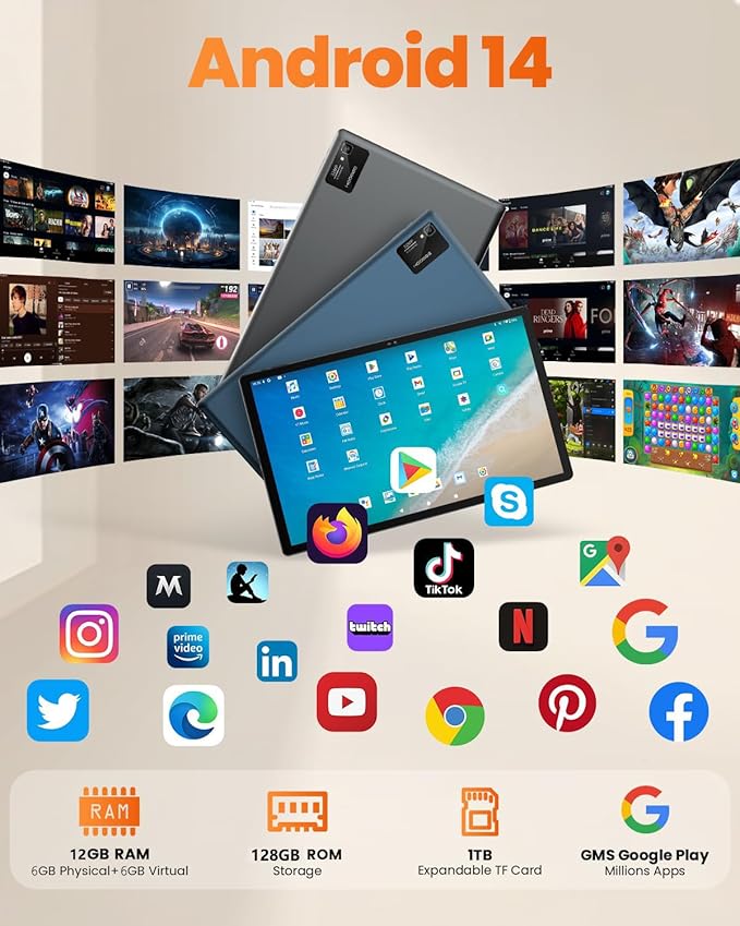 15.6 Inch Pro Tablet Android 14 Large Tablets 2025 Helio G99 Octa-Core 12GB+256GB, 1TB Expandable, 12000mAh 30W Fast Charge (inch,15.6, Black, 128, GB)