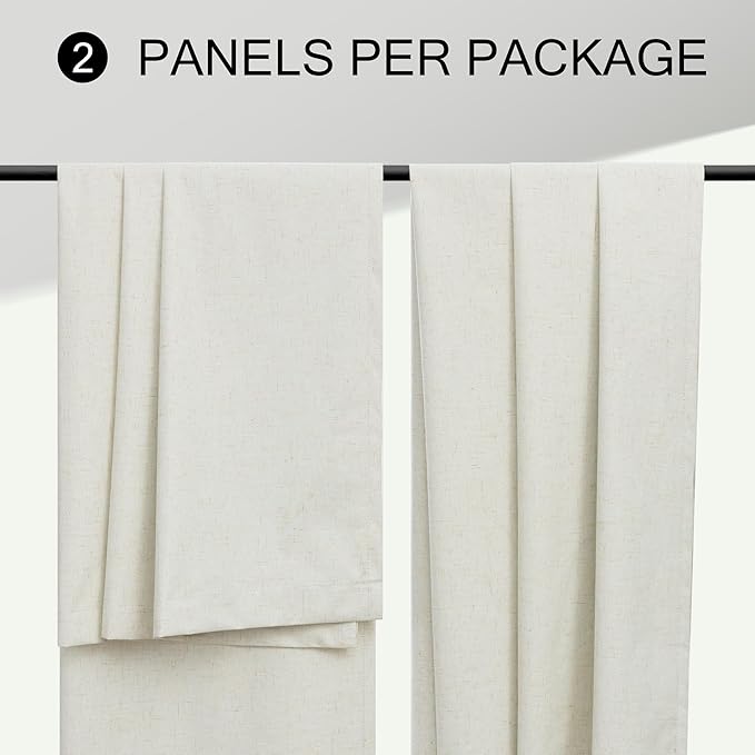 Elegant Natural Linen Blackout Curtains 120 Inches Long 2 Panels Set for Bedroom Extra Wide Large Window Back Tab Pocket Ceiling Sliding Glass Patio Door Drapes 10 ft Thermal Insulated Cottage Core