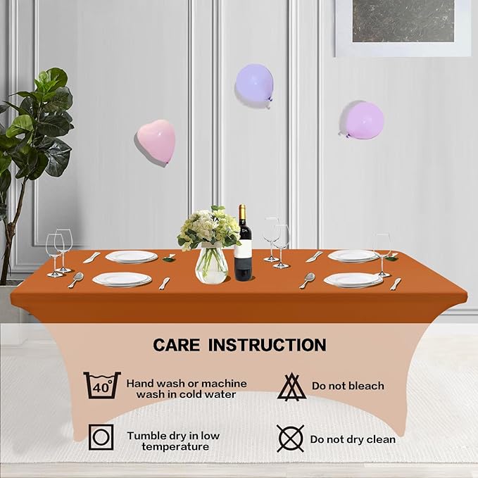 IVAPUPU 2 Pack 6FT Table Cloth for Rectangular Fitted Events Stretch Caramel Table Covers Washable Spandex Tablecloth Protector for Party, Wedding, Cocktail, Banquet, Festival