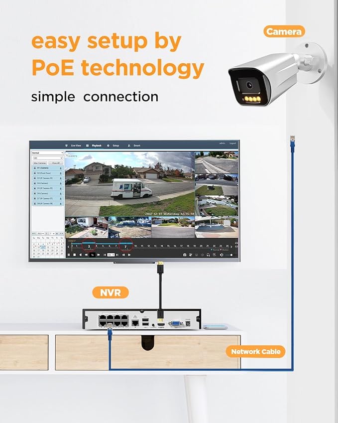 8 Channel Security Camera System, 8PCS 5MP IP Bullet PoE Camera with 2 Way Audio, Smart Dual Lights Color Night Vision, AI Human Detection, Remote Access, 4K 8CH NVR 2TB HDD, PB65A0808-5MD