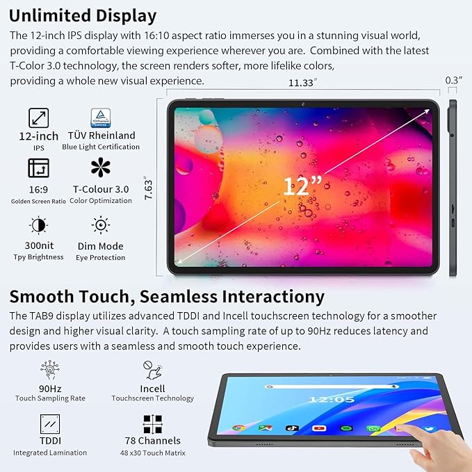 12 Inch Tablet Android 15 Tablets, 2026 Upgraded Android Tablet with Keyboard, 24GB RAM+256GB ROM(1TB Expand), Octa-Core, 2K 2000x1200 Display, 16MP Dual Camera, 8000mAh, 2.4G/5G WiFi, GPS (Silver）