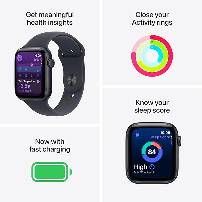 Apple Watch SE 3 [GPS 44mm] Smartwatch with Starlight Aluminium Case with Starlight Sport Band - M/L. Fitness and Sleep Trackers, Heart Rate Monitor with AppleCare+ (2 Years)