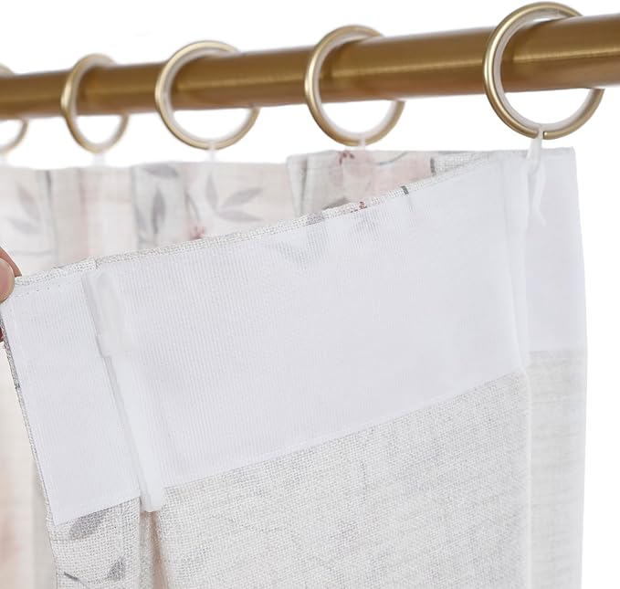 Pink Floral Pinch Pleated Linen Curtains - 2 Panels of Privacy Light-Filtering Printed Curtains Suitable for Dining Rooms and Farmhouses.52 Inches Wide by 92 Inches Long