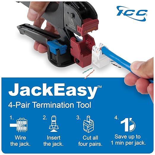 ICC CAT6A Keystone Jack with Slim Profile 180 Degree Punch Down, 10Gbps RJ45 UL Listed PoE++ TAA Compliant for Wall Plate or Patch Panel, Works with JackEasy Termination Tool, White