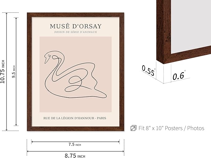 Poster Master Vintage Poster - Retro One Line Swan Drawing Print - Swan Art - Bird Art - Minimal Gift for Her, Animal Lover - Abstract Decor for Home, Office, Bedroom, 8x10 Brown Framed