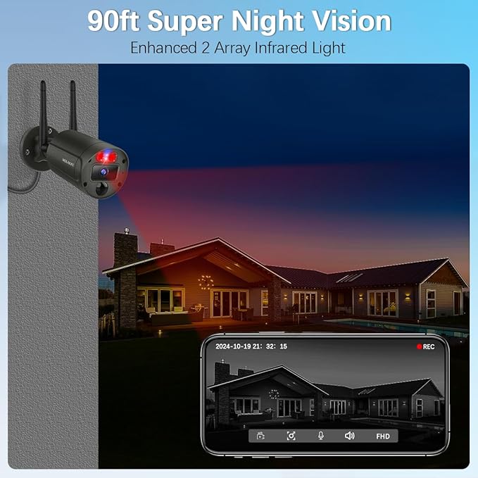 【130° Wide Angle & 2-Way Audio】 Outdoor Wireless Security Camera System, Wireless Cameras for Home Security, WiFi Video Surveillance Systems DVR Kits