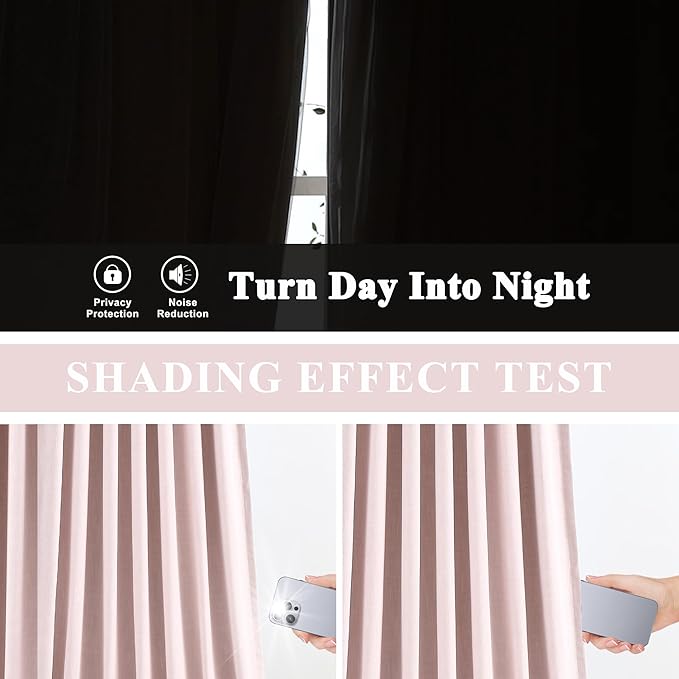 Vision Home Soft Pink Pinch Pleated Full Blackout Curtains Linen Blended Room Darkening Window Panels 90 inch for Living Room Bedroom Thermal Insulated Pinch Pleat Drapes with Hooks 60" Wx90 Lx1