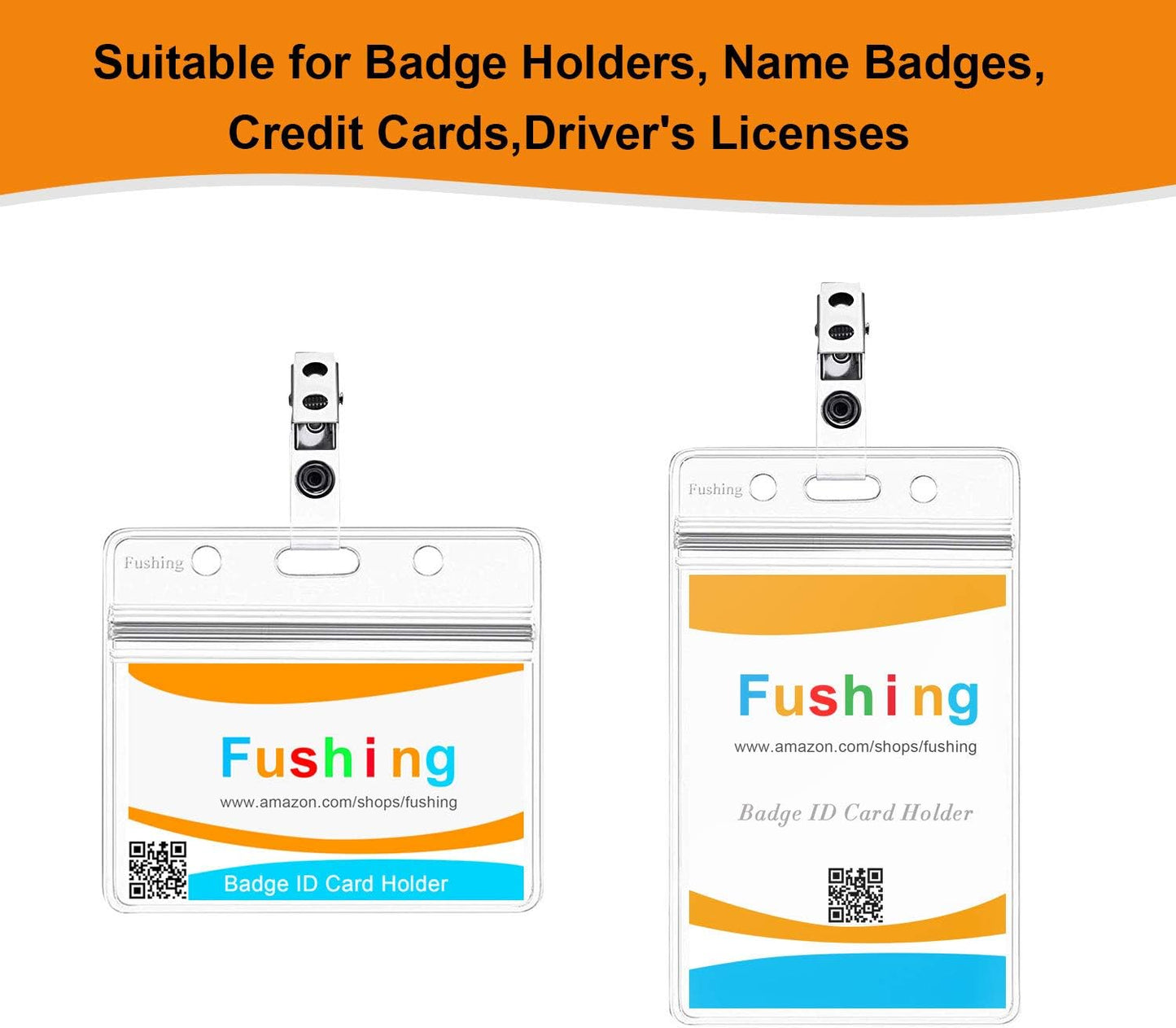 Fushing 150Pcs Metal Badge Clips with Clear PVC Straps for ID Cards and Badge Holders