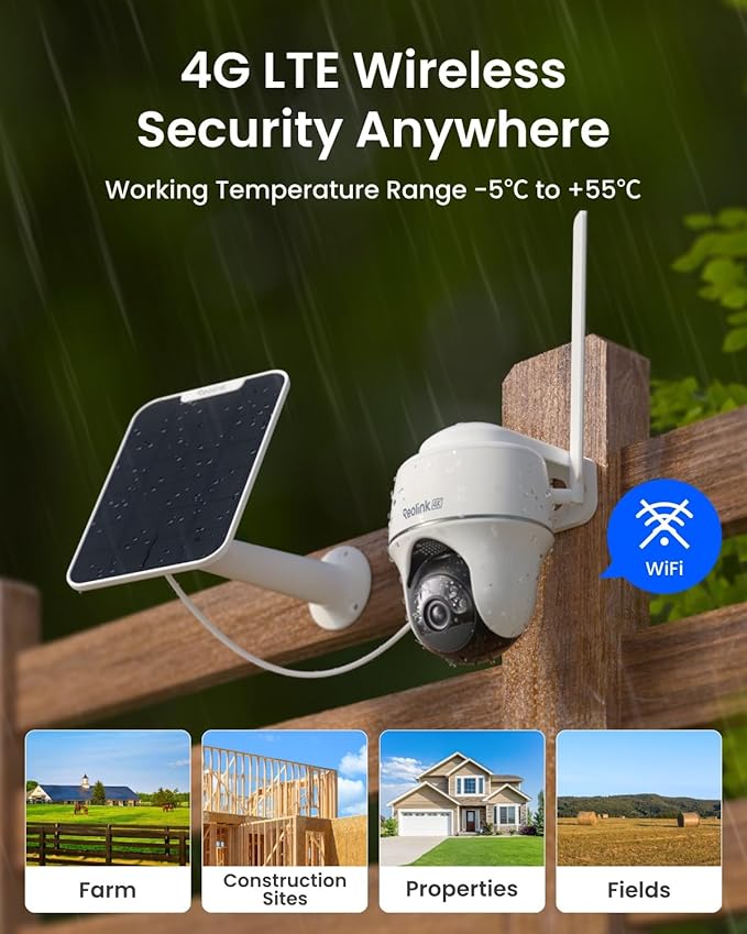 REOLINK 4K 4G LTE 360° Cellular Security Camera Wireless Outdoor +128G SD Card - 2Pack, No WiFi Solar Powered, SIM Card Included, 8MP Color Night Vision, Local/Cloud Storage, Go PT Ultra+Solar Panel 2