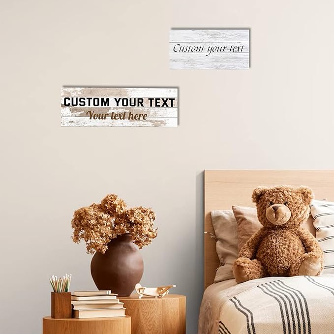 LZIMU Custom Text Signs Wall Decor Personalized Canvas Quote Family Sign Wall Art Wood Background Rustic Farmhouse Decor Framed (8"x24")