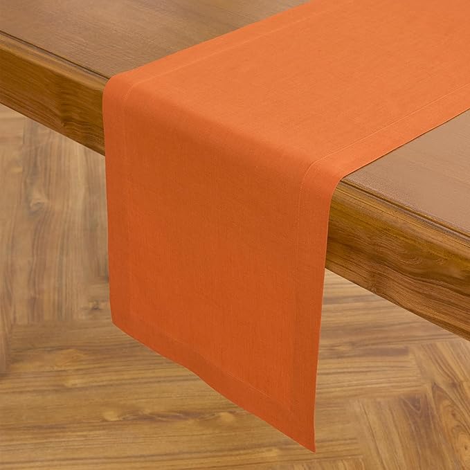 Solino Home Persimmon Orange Table Runner 144 Inches Long - 100% Pure Linen Extra Long Table Runner 14 x 144 Inch for Fall, Autumn, Halloween, Thanksgiving - Fete