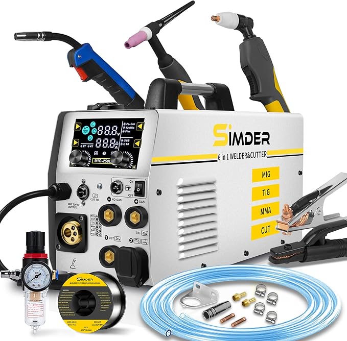 SSIMDER MIG Welder 6 in 1 Gas MIG/Flux Core/Spool/TIG/Stick/CUT 110V 220V 160A Welder Plasma Cutter Combo Welding Machine for Home DIY Outdoor Industrial Use