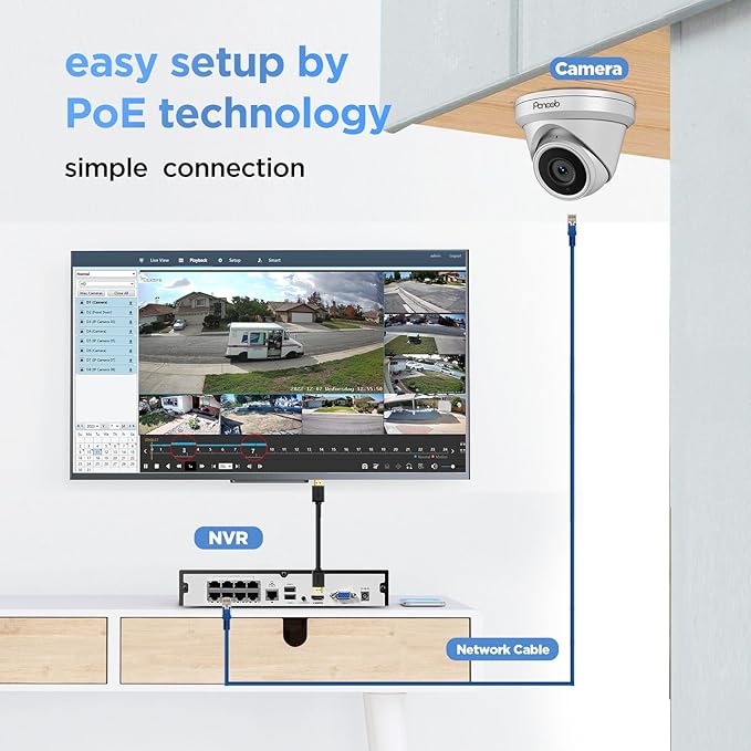 4K POE Security Camera System, 4PCS PoE Wired Turret 4K Cameras with Person Vehicle Detection,Wide Angle,Built-in Micphone, 4K/8MP 8 Channel NVR with 2TB HDD, 100Ft IR Night Vision,PD0408-4K