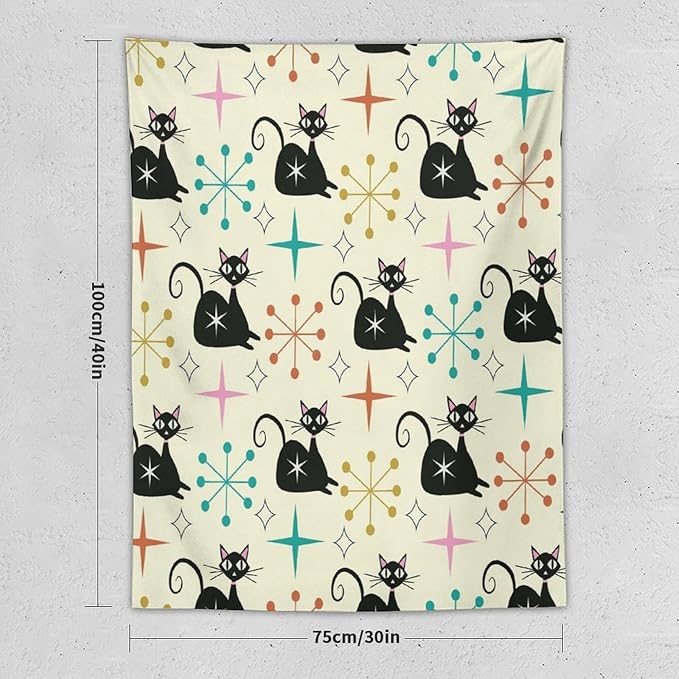 ICMOLYYENLO Abstract Cat Tapestry, Medieval Abstract Atomic Star Cat Vintage Home Wall Hanging Art Tapestry for Bedroom Living Room Dormitory 40x60 Inch