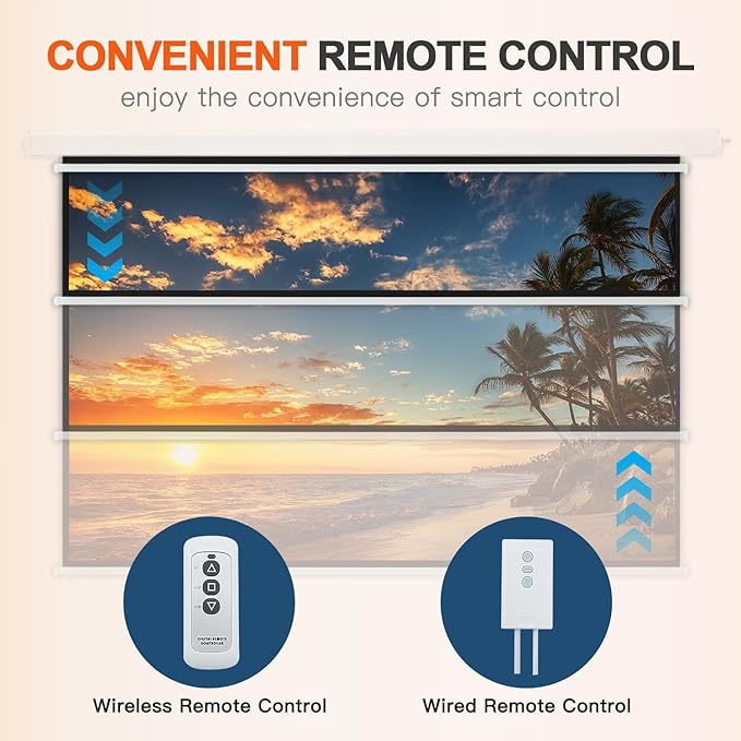 YODOLLA 150" Projector Screen Motorized 16:9, 4K HD Pull Down Retractable Projection Screens Electric Automatic Wall Ceiling Movie Screen for Office Classroom Indoor with Remotes