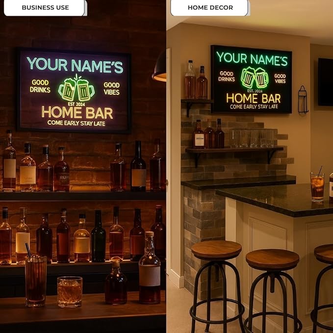 Personalized Sports Bar Neon Sign LED Wall Light Up Football Bar Decor for Home Pub Game Room Man Cave Big Screen Night Custom Name Sign Beer Lovers and Sports Fans