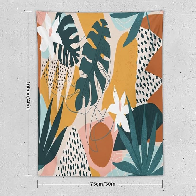 Abstract Bohemian Mid Century Tapestry, Tropical Leaves Modern Geometric Archway Minimalist Bohemian Botanical Aesthetic Wall Hanging, Sage Green Gold Home Decor Art for Bedroom 60x60 Inch