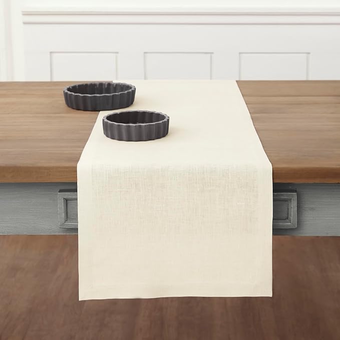 Solino Home Linen Ivory Table Runner 120 Inches Long - 100% Pure Linen 14 x 120 Inch Table Runner for Dining, Fall, Autumn, Thanksgiving - Fete
