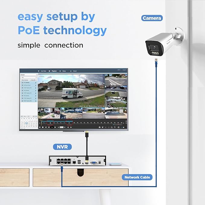 4K Security Camera System PoE, 6X 8MP Wired Security IP Bullet Camera wih AI Human Vehicle Detection, 2-Way Audio, Smart Spotlight Color Night Vision, 4K 8CH NVR 2TB HDD, PB65A0608-8MD