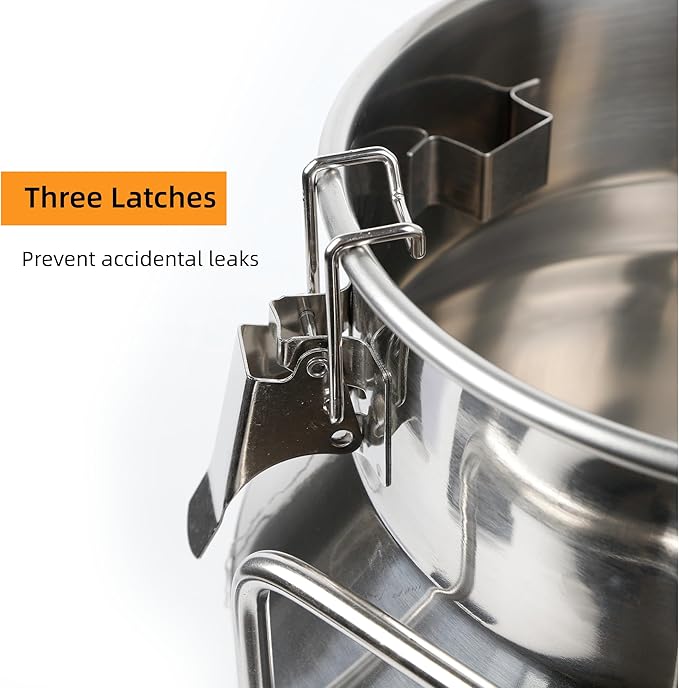 Stainless Steel Milk Can, 40L/10.6 Gallon Heavy Duty Airtight Storage Canister Milk Bucket with Lid, Embedded Silicone Milk Jug Wine Pail Water Cereals Bucket with Three Latches and Two Handles