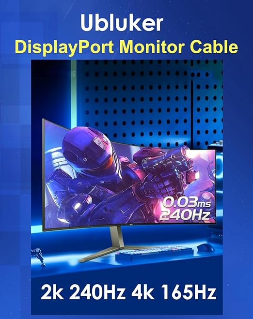 10K 8K DisplayPort 2.1 Cable 54Gbps 33 FT, Certified DP to DP Cord 4K 240Hz 165Hz 144Hz 120Hz 10K 8K 120Hz Nylon Braided UHBR HDCP2.3 FreeSync G-Sync RTX5090 Gaming Monitor PC Projector