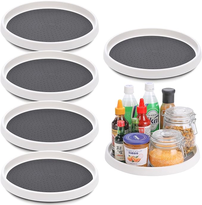 Set of 6, 12 Inch Non-Skid Lazy Susan Turntable, Lazy Susan Organizer for Cabinet, Pantry Organization, Kitchen Storage, Bathroom Sink Cabinet, Refrigerator, Countertop, Spice Rack (6 Pack 12 in)