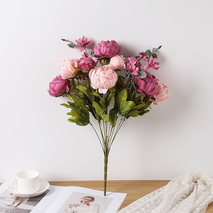 Duovlo Fake Flowers Vintage Artificial Peony Silk Flowers Wedding Home Decoration,Pack of 1 (New Sweetened Bean)