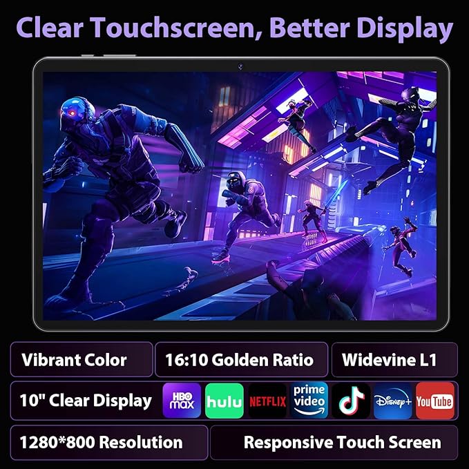 Android 15 Tablet with Keyboard - 26GB+256GB+2TB Expand, Octa-Core, 2.4G/5G Wifi, 8000mAh Battery, Widevine L1, Dual Camera, Face Unlock, 10 Inch 2 in 1 Tablets with Mouse, Stylus (Silver Case)