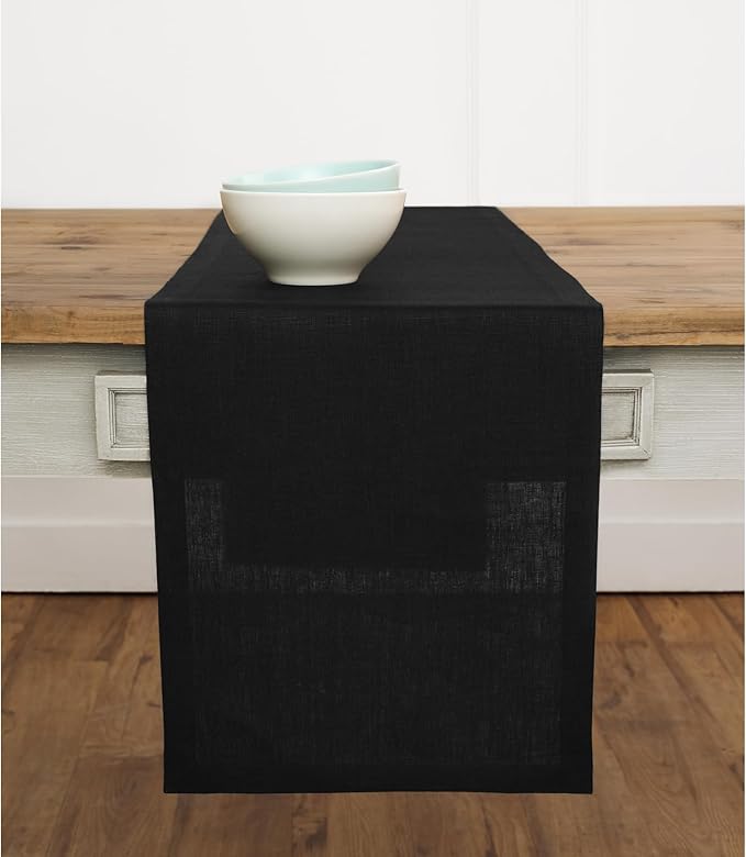 Solino Home Linen Black Table Runner 120 Inches Long - 100% Pure Linen Dining Table Runner 14 x 120 Inch for Fall, Autumn, Halloween, Thanksgiving - Fete
