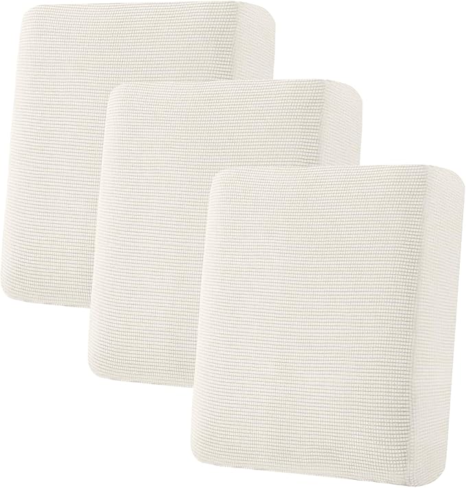 H.VERSAILTEX Super Stretch Individual Seat Cushion Covers Sofa Covers Couch Slipcover Sets Thick Jacquard Textured Twill Fabric (3 Piece Sofa Cushion Covers, Porcelain)