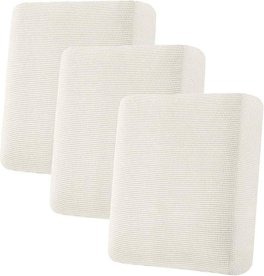 H.VERSAILTEX Super Stretch Individual Seat Cushion Covers Sofa Covers Couch Slipcover Sets Thick Jacquard Textured Twill Fabric (3 Piece Sofa Cushion Covers, Porcelain)