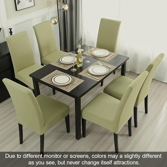 JQinHome Sage Green Chair Covers for Dining Room Set of 6, High Stretch Removable Washable Parsons Chair Slipcover for Home Party Hotel Wedding Ceremony (6PCS,Sage Green)