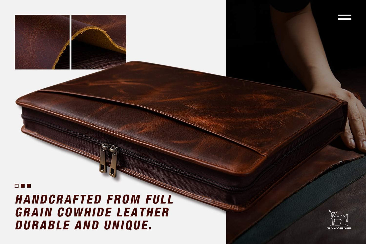 Genuine Leather Business Portfolio Padfolio Folder with Zipper for Men, Men's Leather Padfolio Folder for 13" Laptop, Business Portfolio with Letter Size Notepad, Graduation Gift，Oil Wax