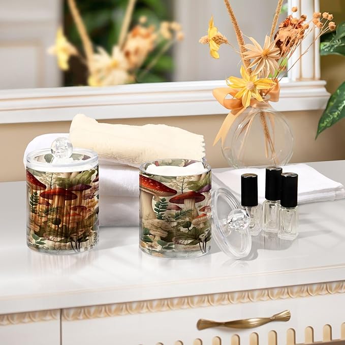 Cartoon Mushroom 2PC Airtight Transparent Plastic Storage Jar, Food Storage Container Glass, Can Store Candy, Salt, Coffee Beans, With lid, Easy To Use
