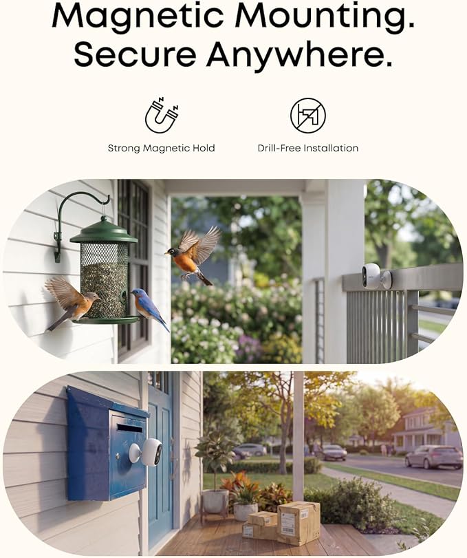 eufy Security eufyCam C35 2-Cam Kit, Wireless Security Indoor/Outdoor Camera, Magnetic Mount, Color Night Vision, Local Storage, No Monthly Fee, IP67, Facial Recognition, Solar Panel Compatible, White