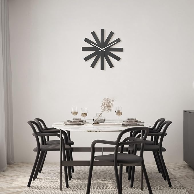 BEW Wall Clock, 14 in Mid Century Modern Wall Clocks Battery Operated, Unique 3D Frameless Black Metal Wall Clock Silent Non Ticking for Kitchen, Bedroom, Office, Outdoor, Living Room Decor