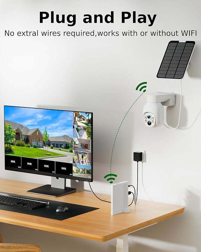2K Solar Powered Security Cameras Wireless Outdoor, No Subscription, 6-Cam Pack, Home Security Camera System, 360° Pan & Tilt, Color Night Vision, 5G & 2.4G WiFi, 500GB HDD 10CH NVR, Motion Detection