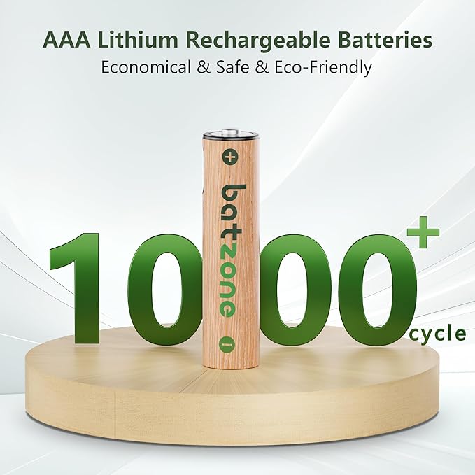 Rechargeable AAA Batteries, 814mWh AAA Batteries Lithium, Long Lasting USB C AAA Rechargeable Battery, 4 Pack with 1 USB-C 2-in-1 Charging Cable Over 1000+ Cycles