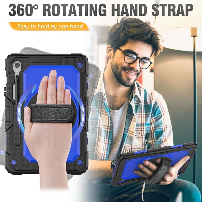 HXCASEAC Case for Samsung Galaxy Tab S10 Lite / S10 FE / S9 FE 5G 10.9 inch, Shockproof Design with Screen Protector/Hand Strap/S Pen Holder, Protective Samsung Galaxy S10 Lite Tablet Case, Blue