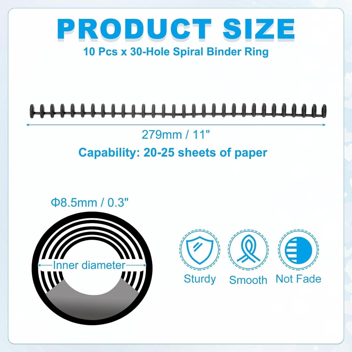 PATIKIL 8.5mm(0.3") Spiral Binder Ring,10 Pcs 30 Rings 25 Sheet Capacity Comb Binding Spines for Binding Paper Sheets Notebook Calendar Picture Album, Black