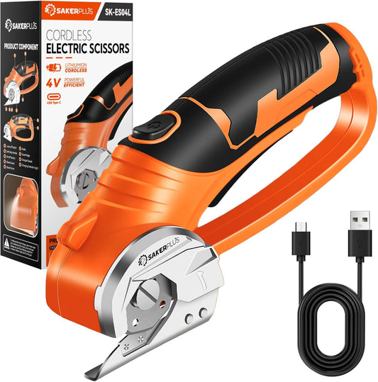 Cordless Electric Scissors,4V Rechargeable Cardboard Box Cutter Heavy Duty Fabric Scissor with Safety Lock & LED Light,Power Rotary Cutter for Leather Carpet Plastic Cutting,Sewing,Crafting